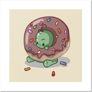 Donut Eating Dinosaur Posters and Art